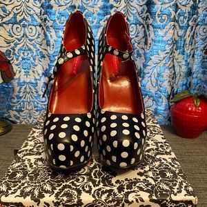 Bordello Platform Polka Dot Pumps. Size 9